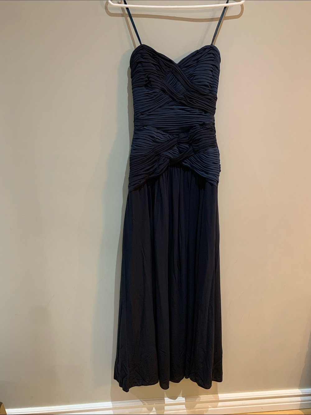 VINTAGE: BCBGMaxAzria Navy Ruched Strapless Maxi Dress